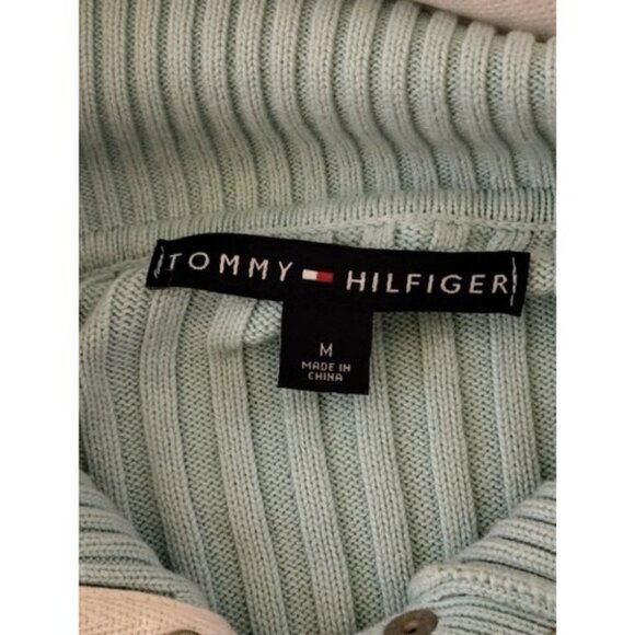 Tommy Hilfiger 1/4 Snap Pullover Sweater Medium Knit Embroidered Spellout Logo - Picture 7 of 9